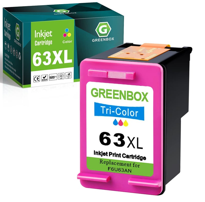 GREENBOX 63XL Color Ink Cartridge Replacement for HP 63 XL Ink Cartridge 63XL Replacement for Envy 4513 4516 4520 Officejet 4650 3830 3833 5260 Deskjet 2130 2132 3631 3630 Printer, 1 Tri-Color 63xl - Image 1